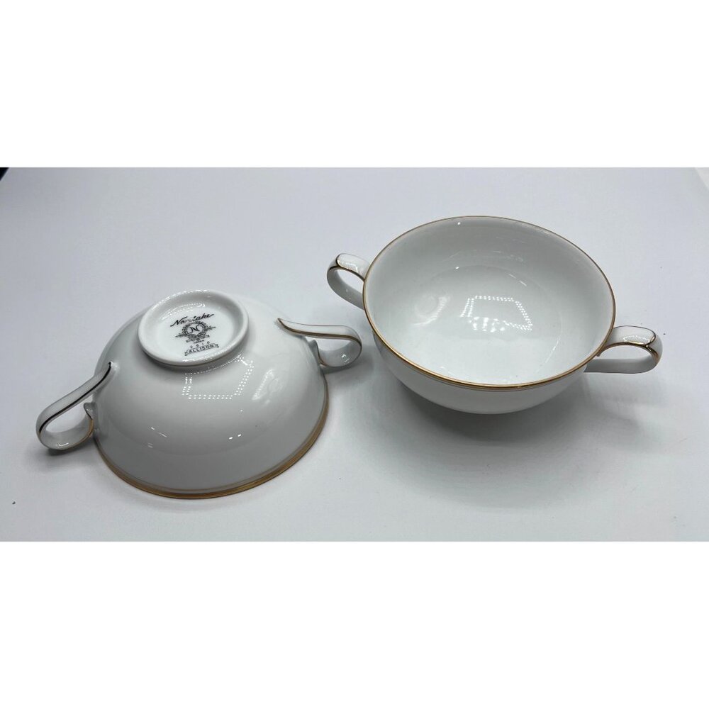 VTG Noritake Wedding Band China Gold Trim Soup Bowls With Handles Set Of 2